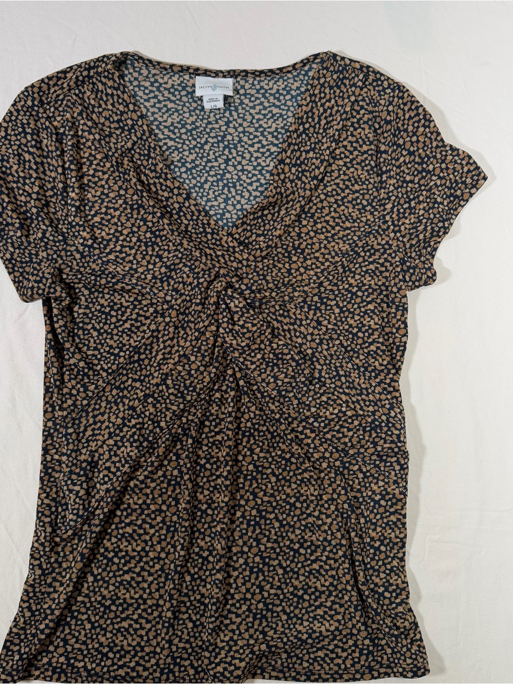 Jaclyn Smith Black and Brown Twist-Front Short Sleeve V-Neck Tee
